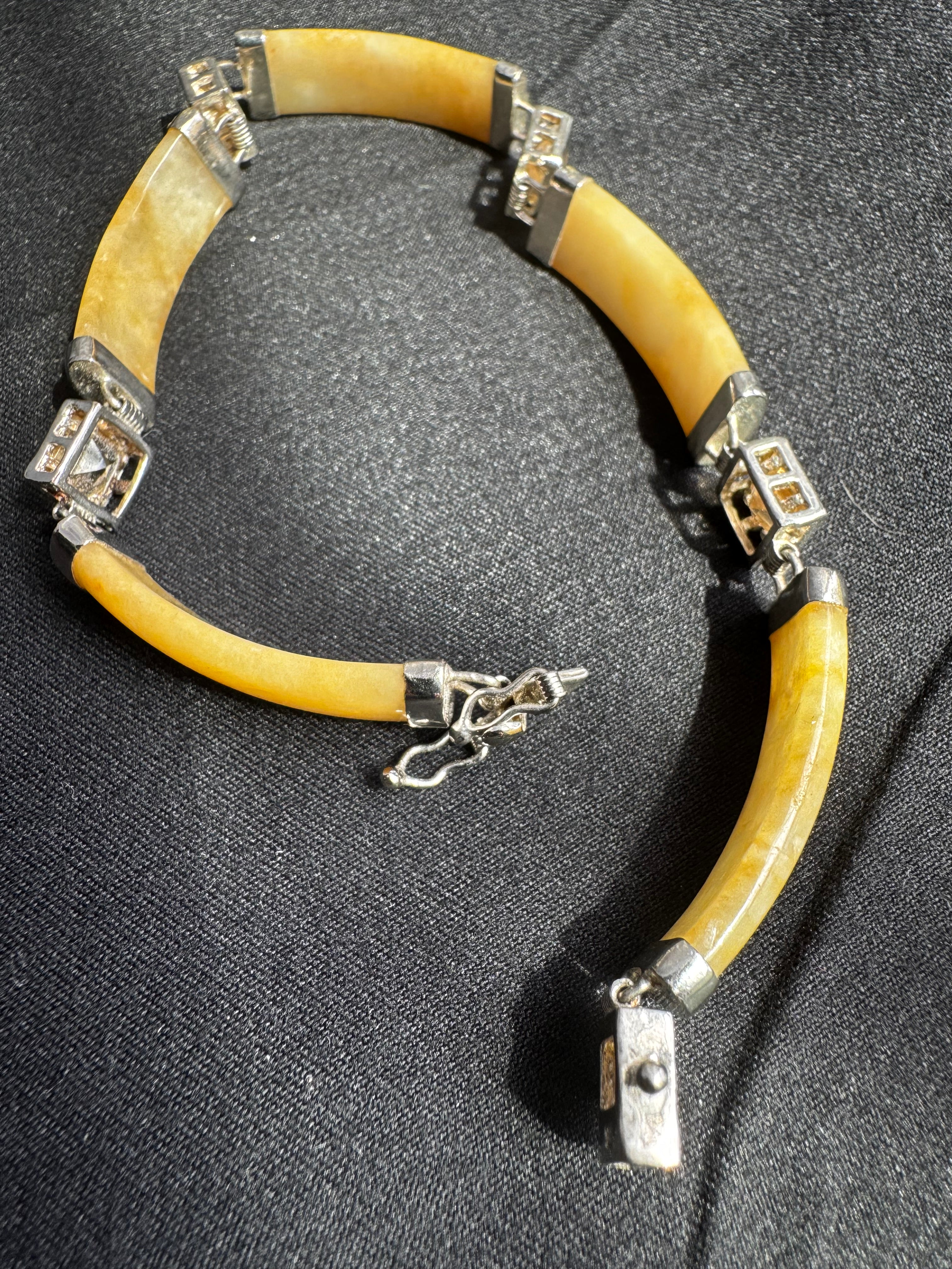 Vintage Golden Jade Citrine Bracelet - 925 Sterling Silver