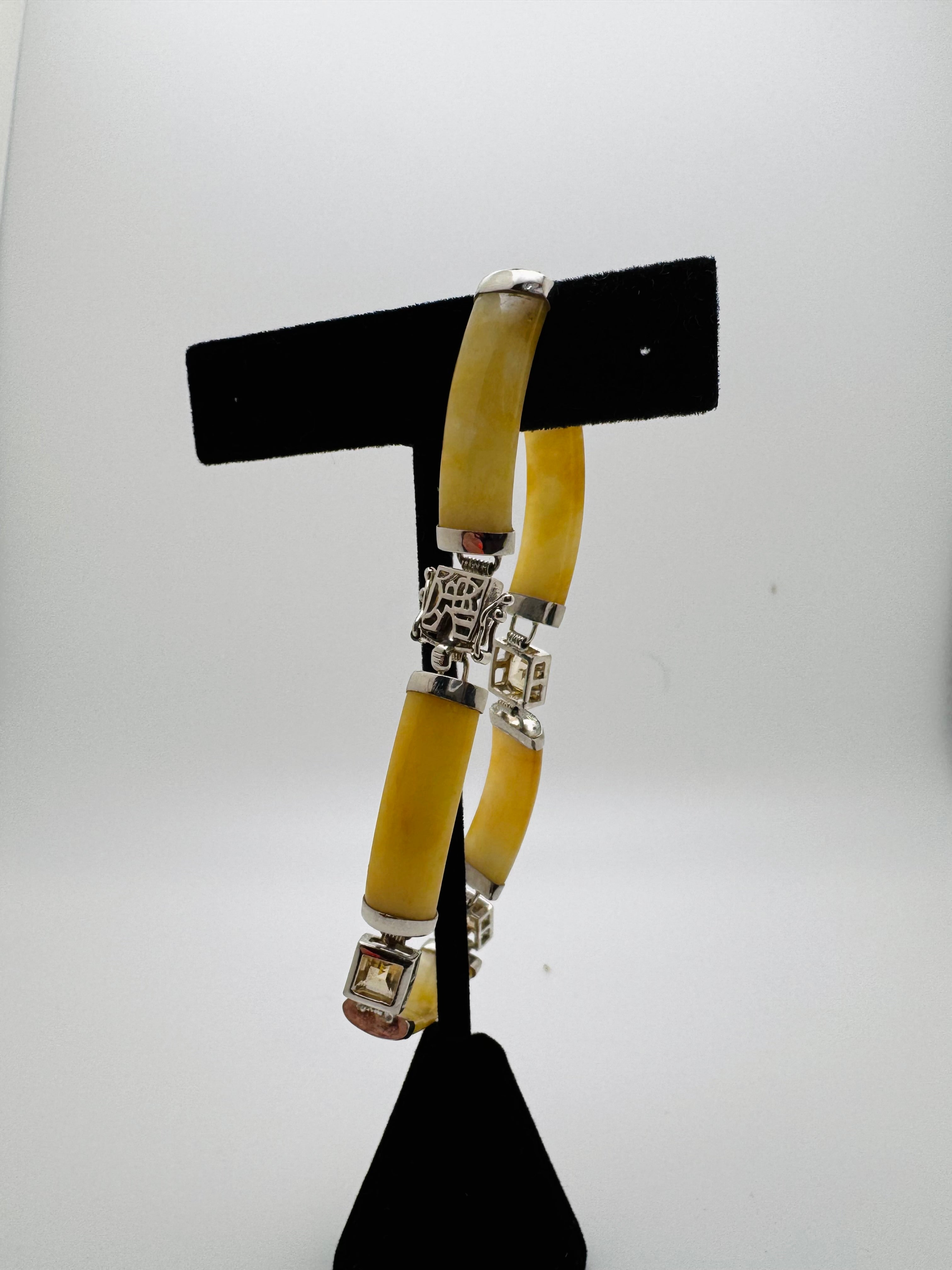 Vintage Golden Jade Citrine Bracelet - 925 Sterling Silver