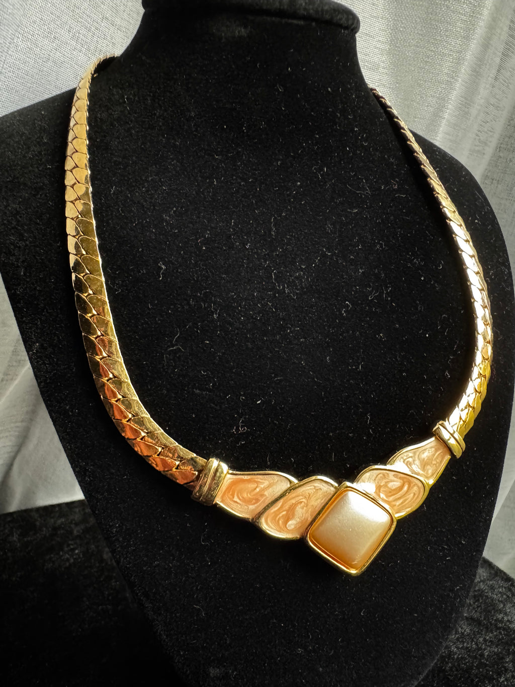 NAPIER Peach and Enamel Gold Choker Necklace