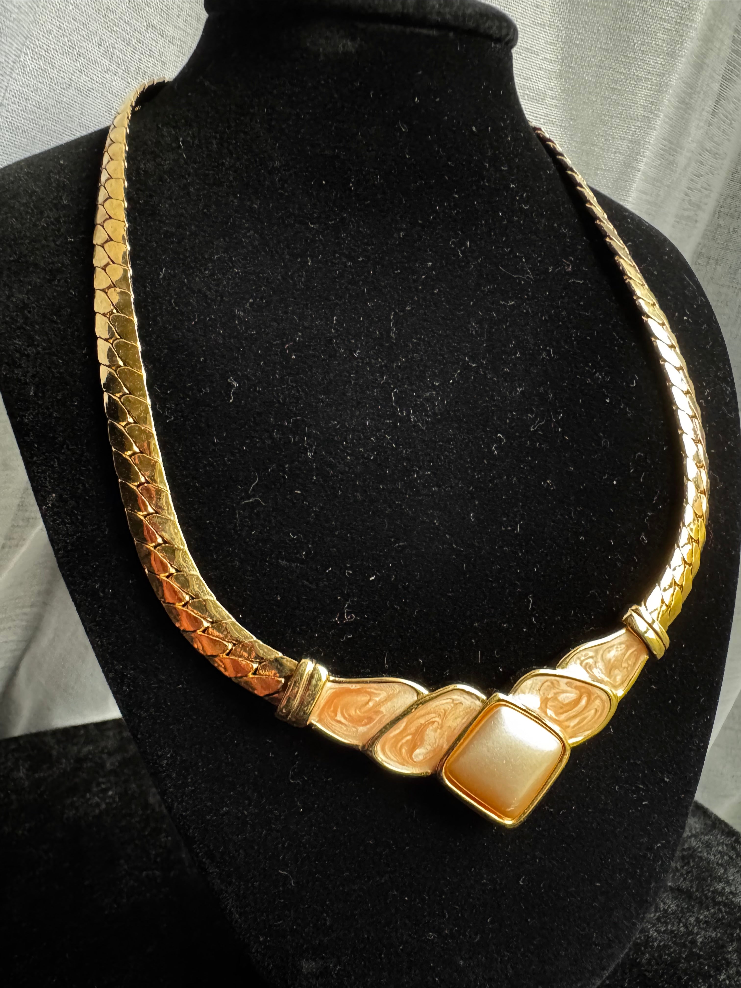 NAPIER Peach and Enamel Gold Choker Necklace