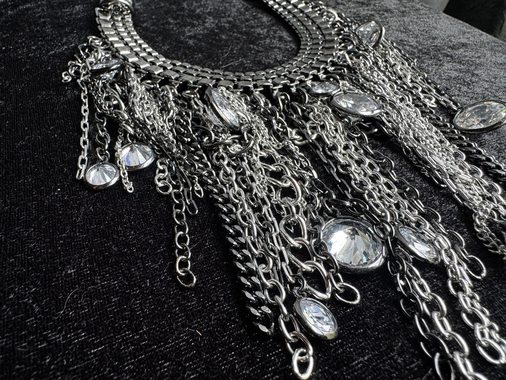 Noir Cascade Crystal Fringe Statement Necklace
