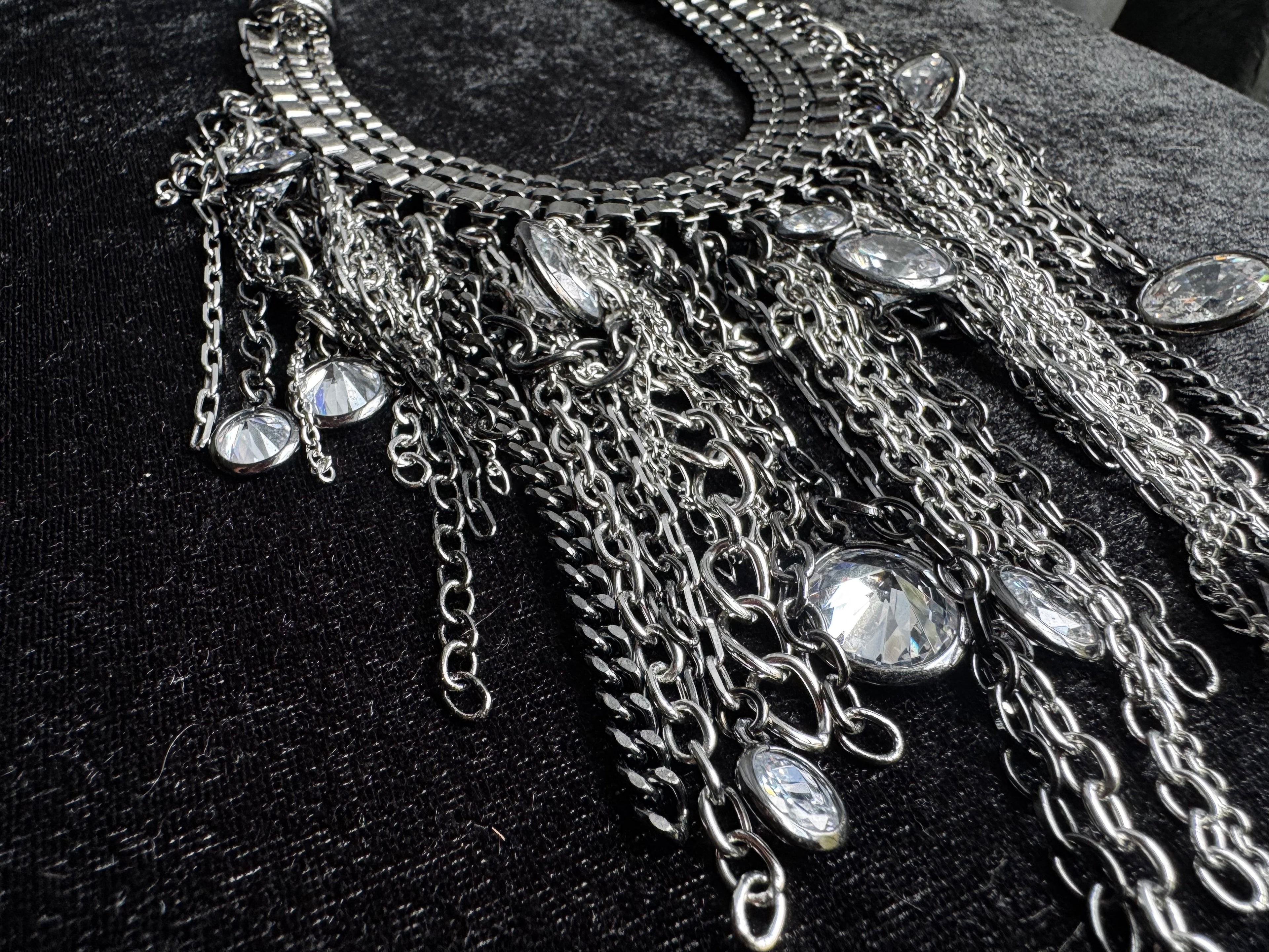 Noir Cascade Crystal Fringe Statement Necklace