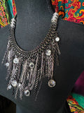 Noir Cascade Crystal Fringe Statement Necklace