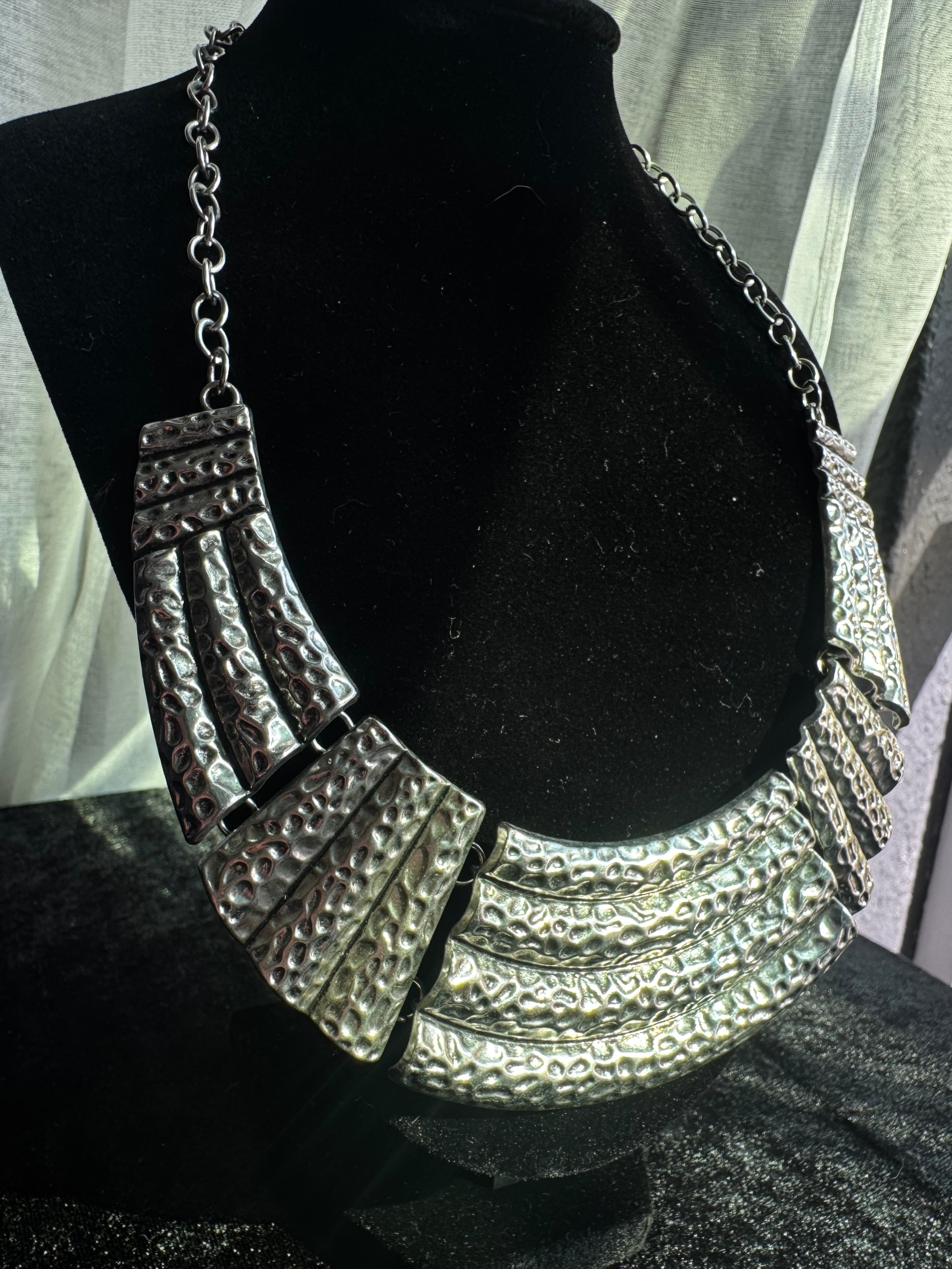 The Forge Collection | Hammered Silver-Tone Statement Collar Necklace