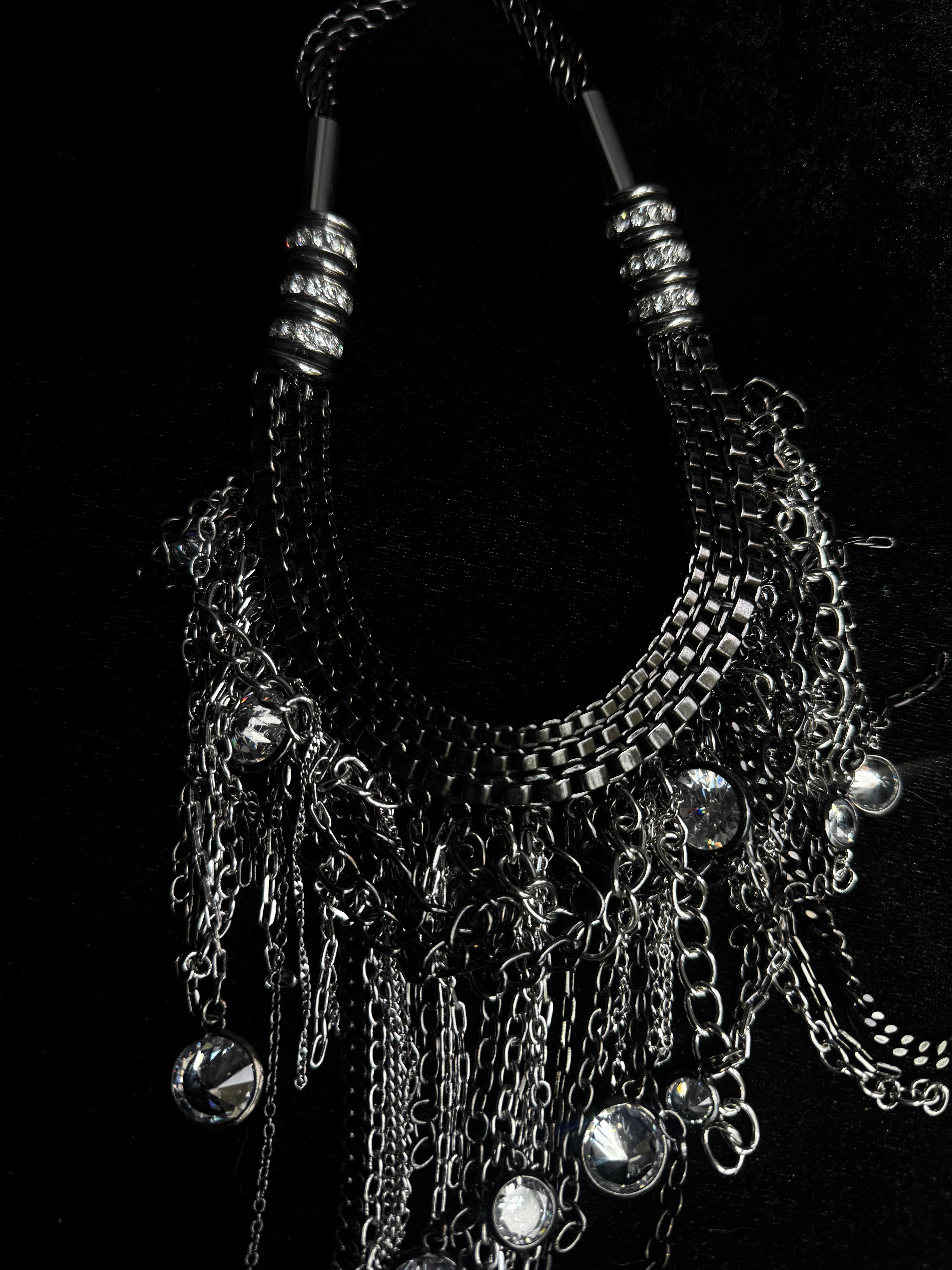 Noir Cascade Crystal Fringe Statement Necklace