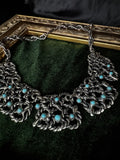Vintage Silvertone Chainmail Statement Collar Necklace with Turquoise Cabochons