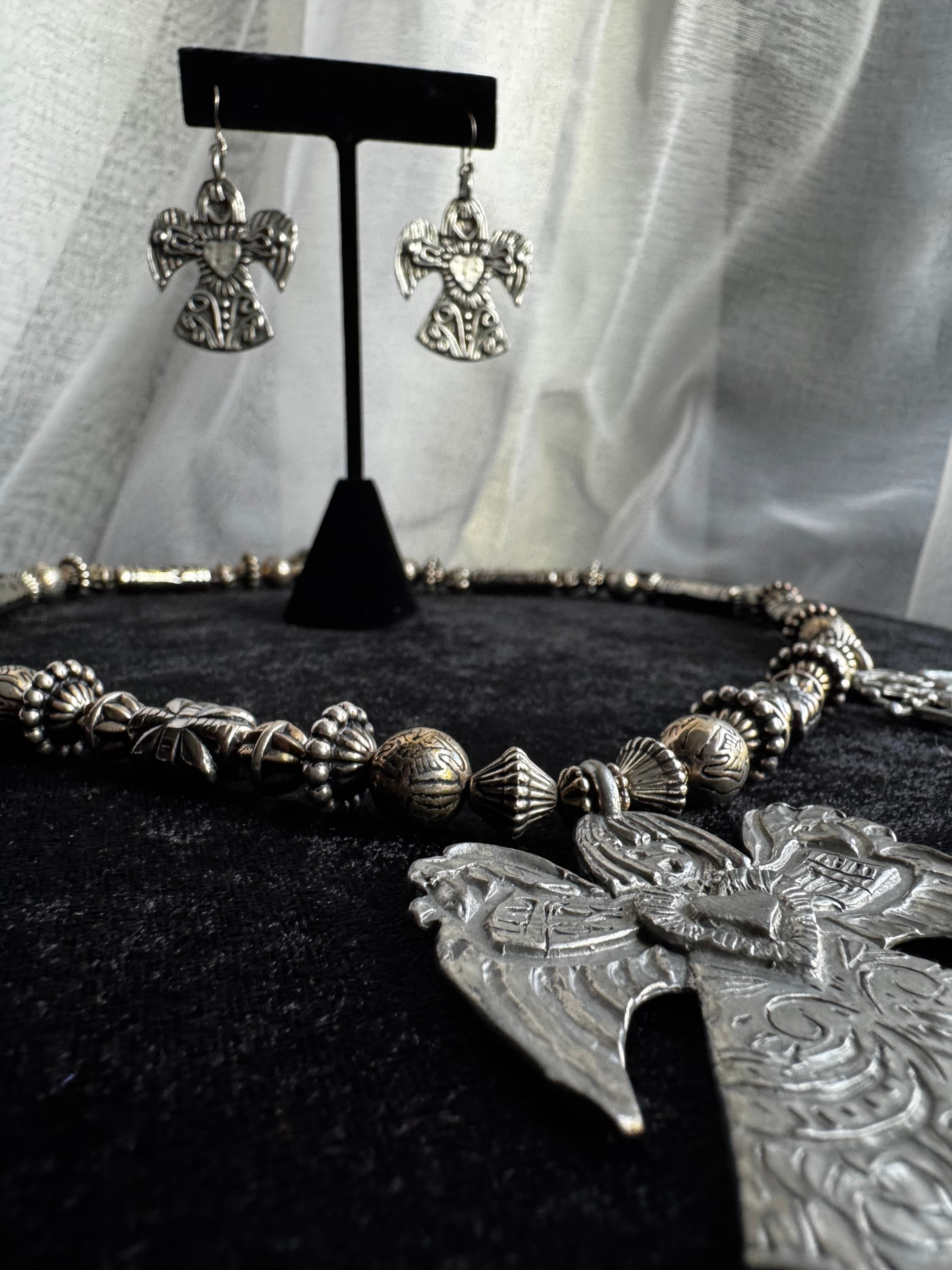 MARCIE Pewter Necklace & Earrings Set