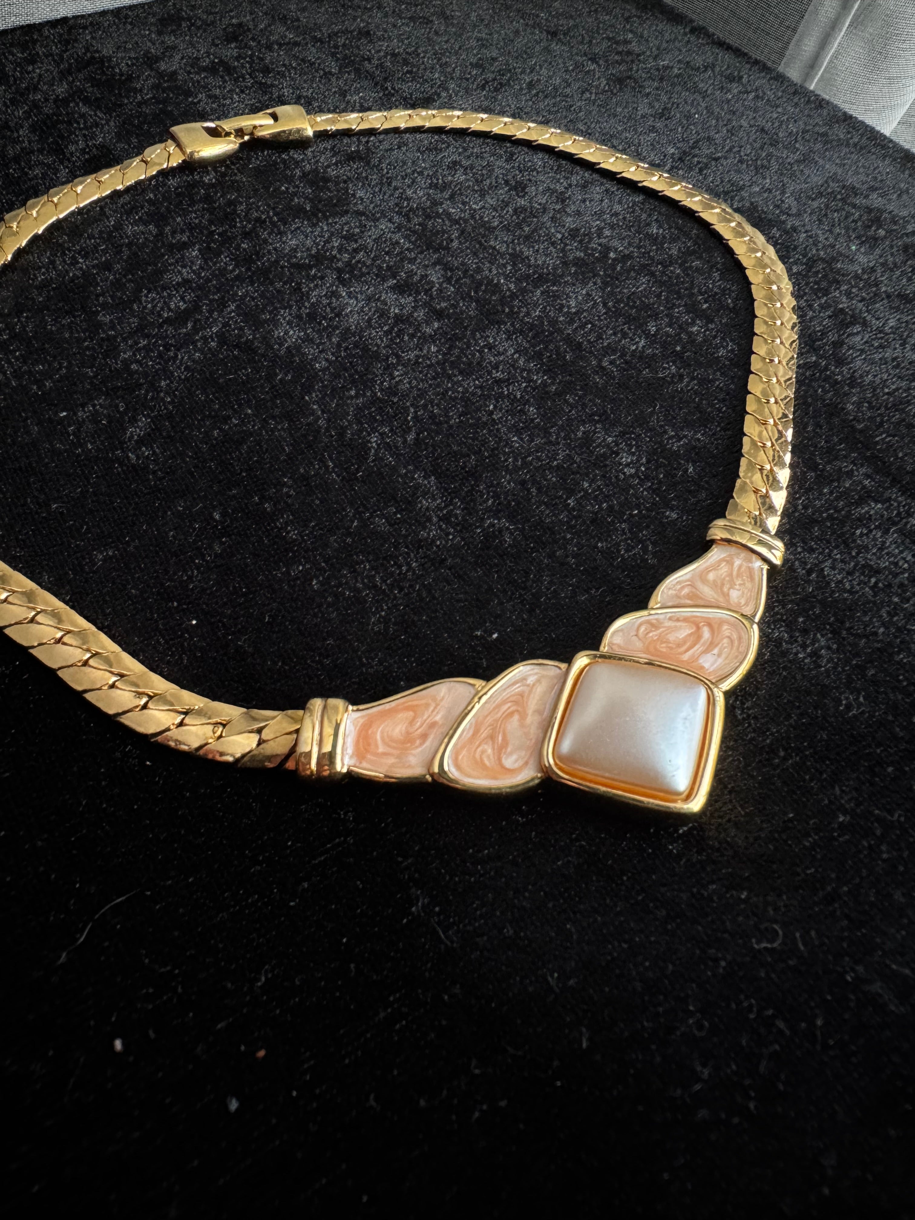 NAPIER Peach and Enamel Gold Choker Necklace