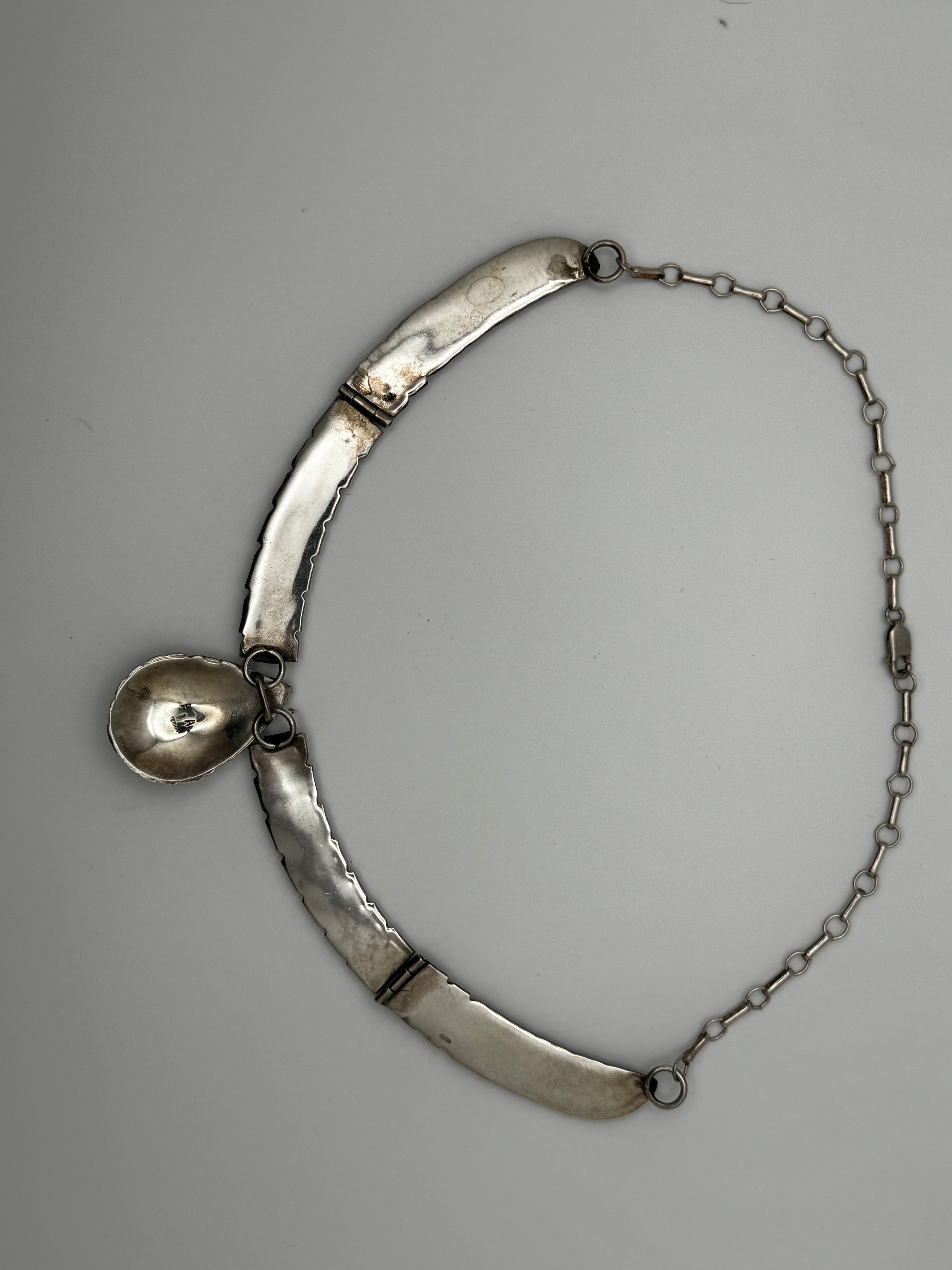 Vintage Fred Adakai Navajo Sterling Silver Panel Collar Necklace - Ornate Floral Repoussé Bib