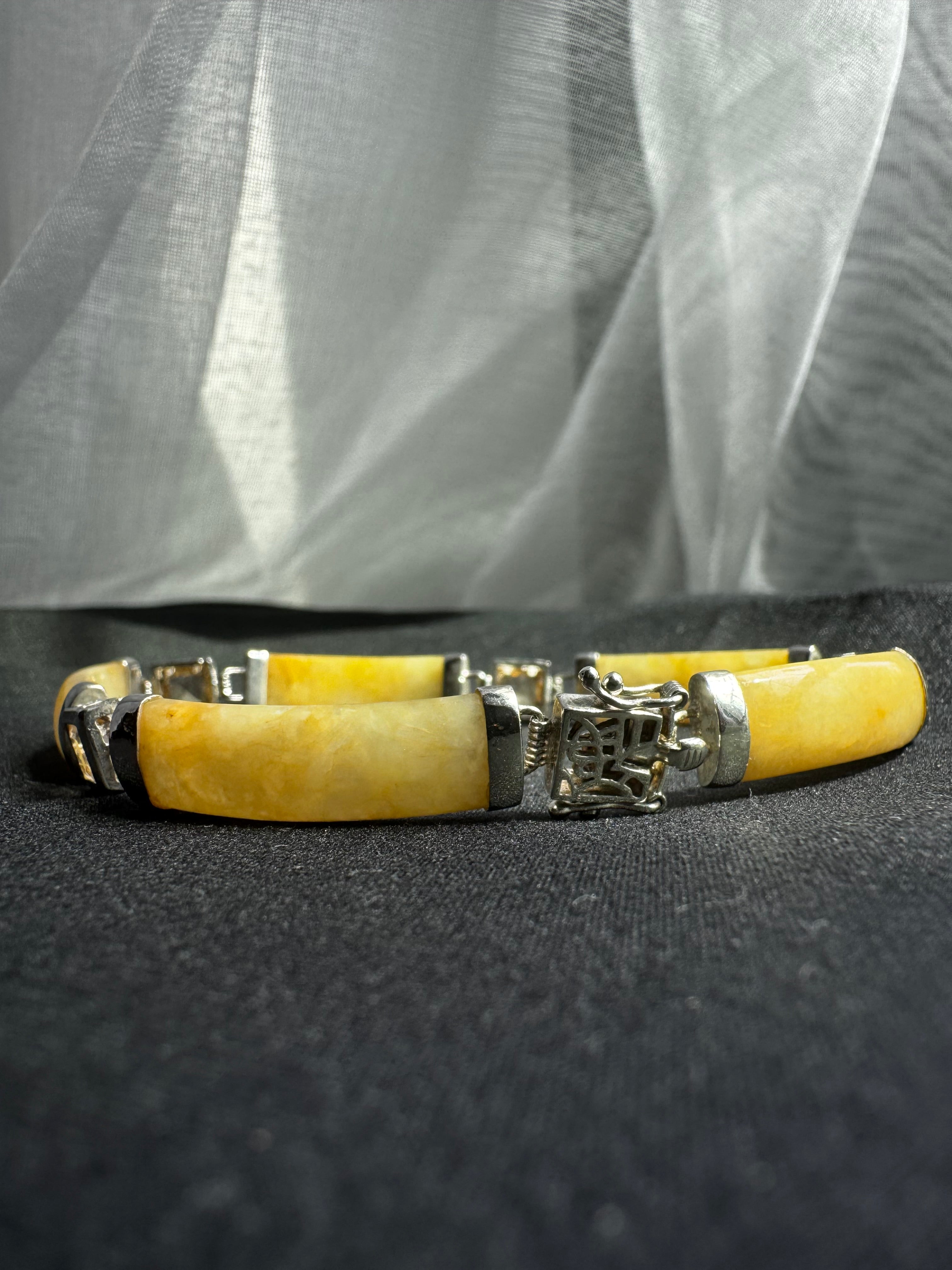 Vintage Golden Jade Citrine Bracelet - 925 Sterling Silver