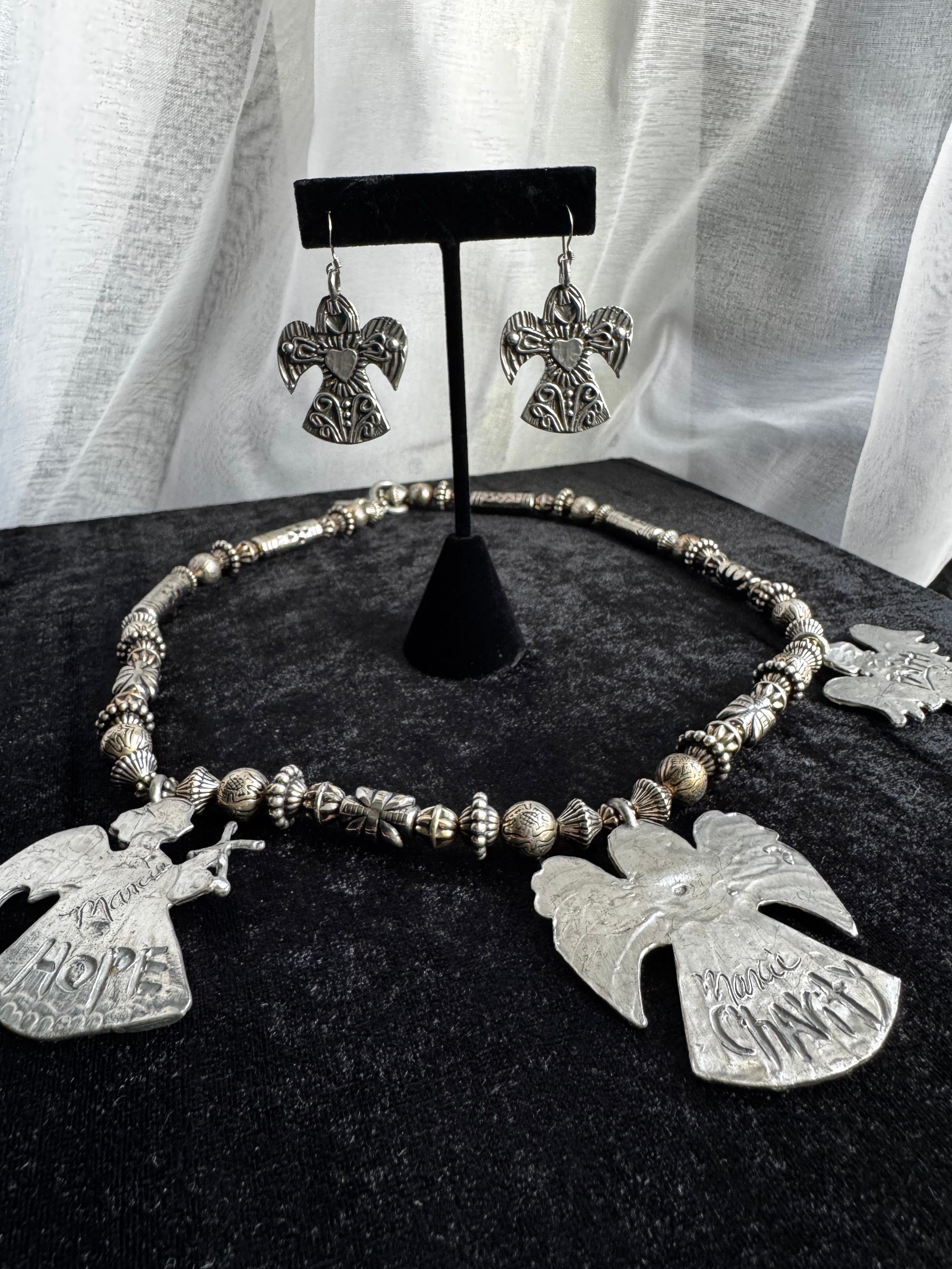MARCIE Pewter Necklace & Earrings Set