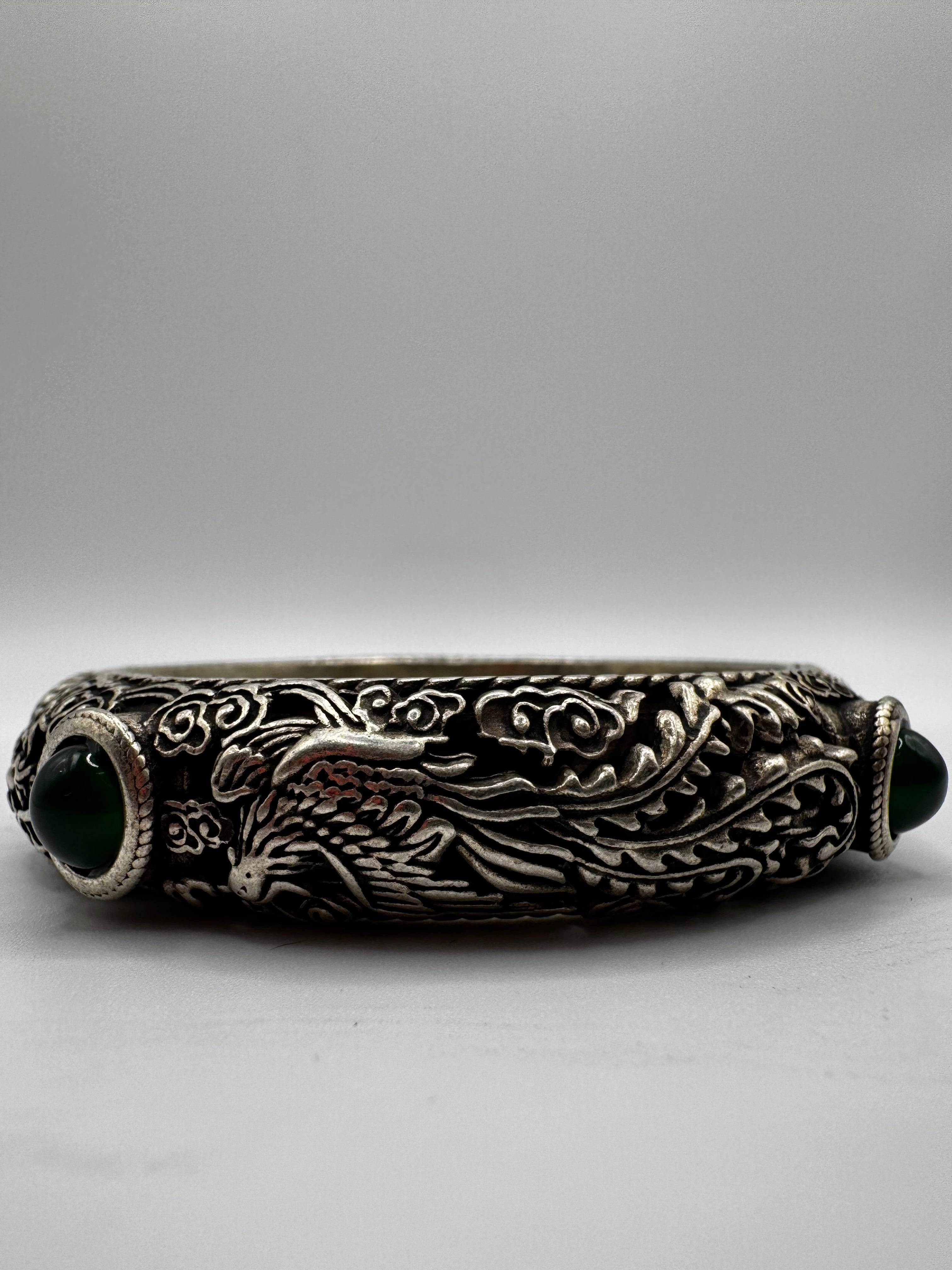 Vintage Fine Silver Dragon & Phoenix Bangle