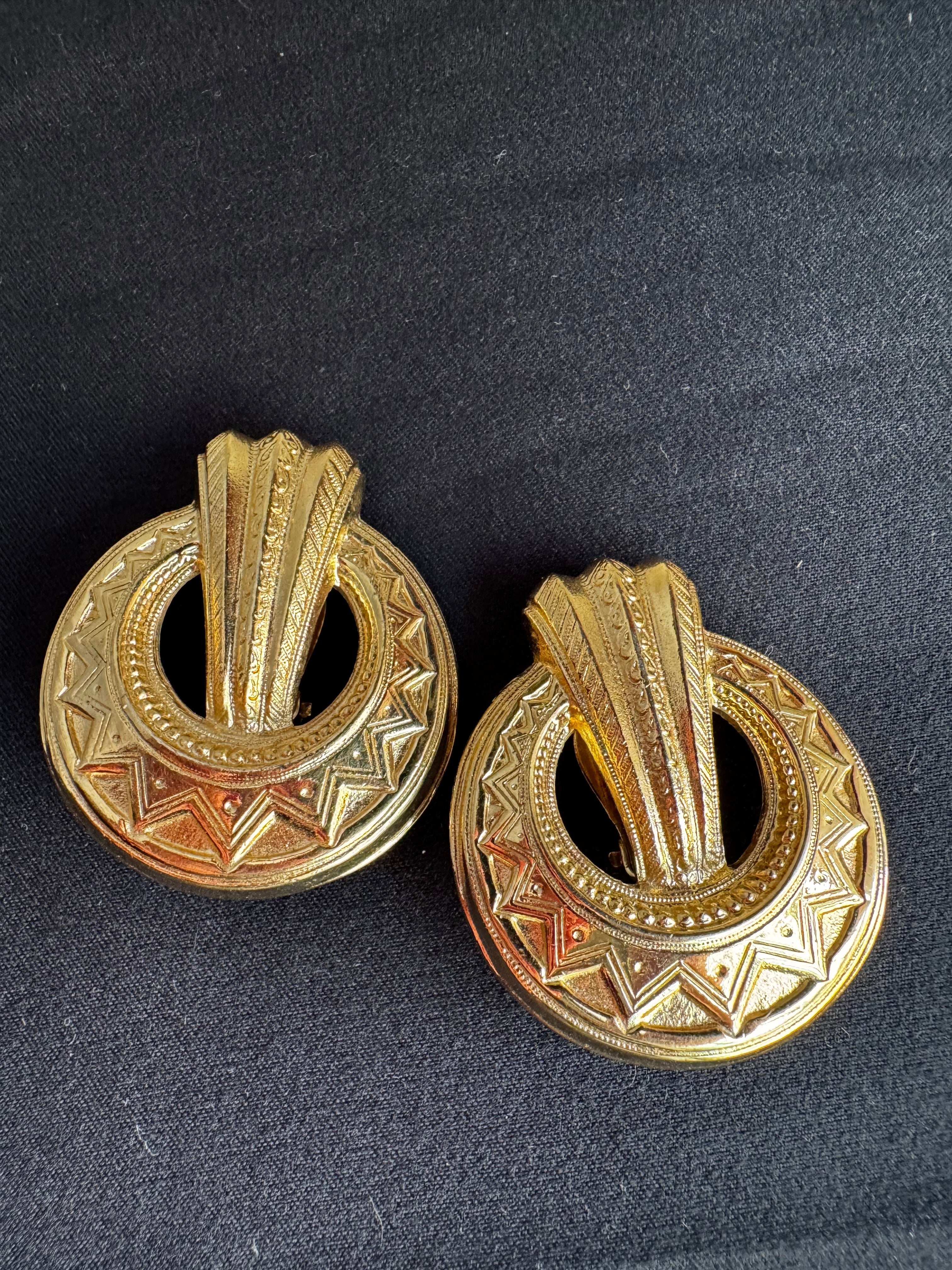 Vintage Gold Tone Geometric Clip-On Earrings