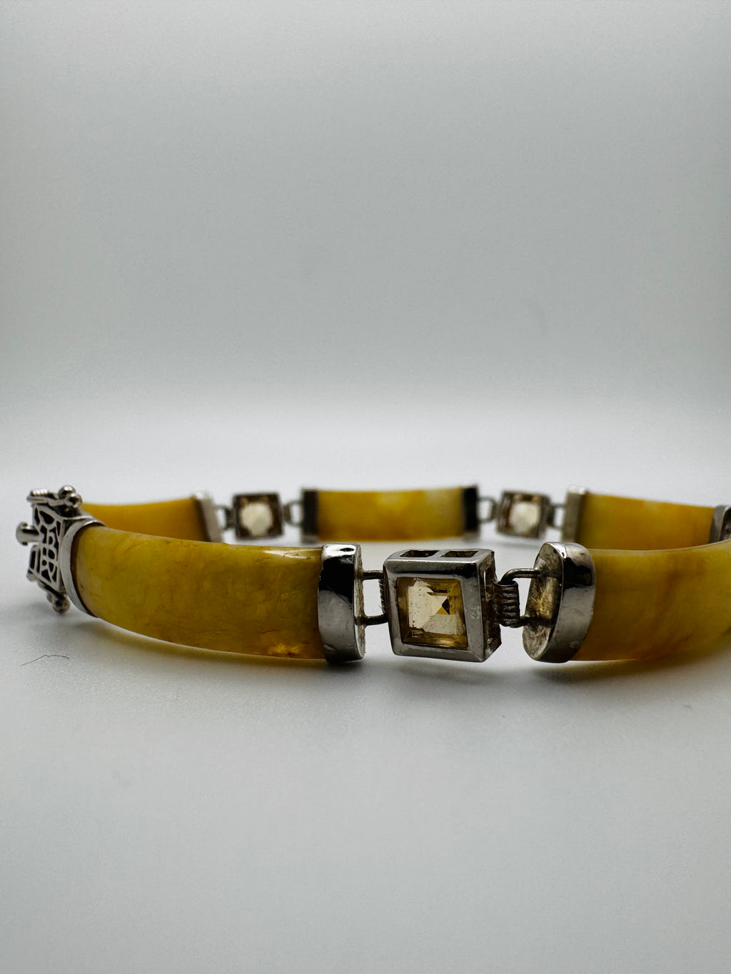 Vintage Golden Jade Citrine Bracelet - 925 Sterling Silver
