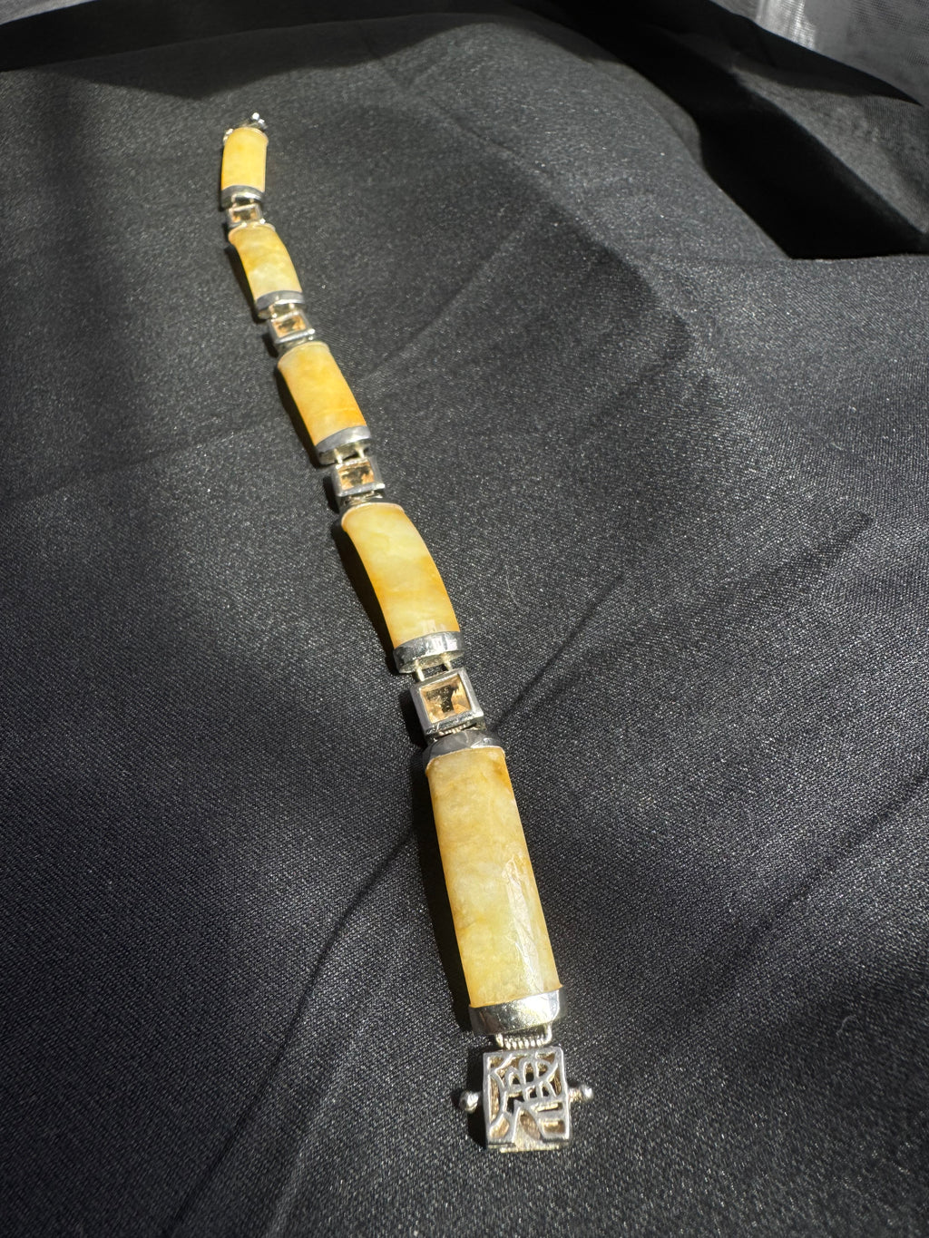 Vintage Golden Jade Citrine Bracelet - 925 Sterling Silver
