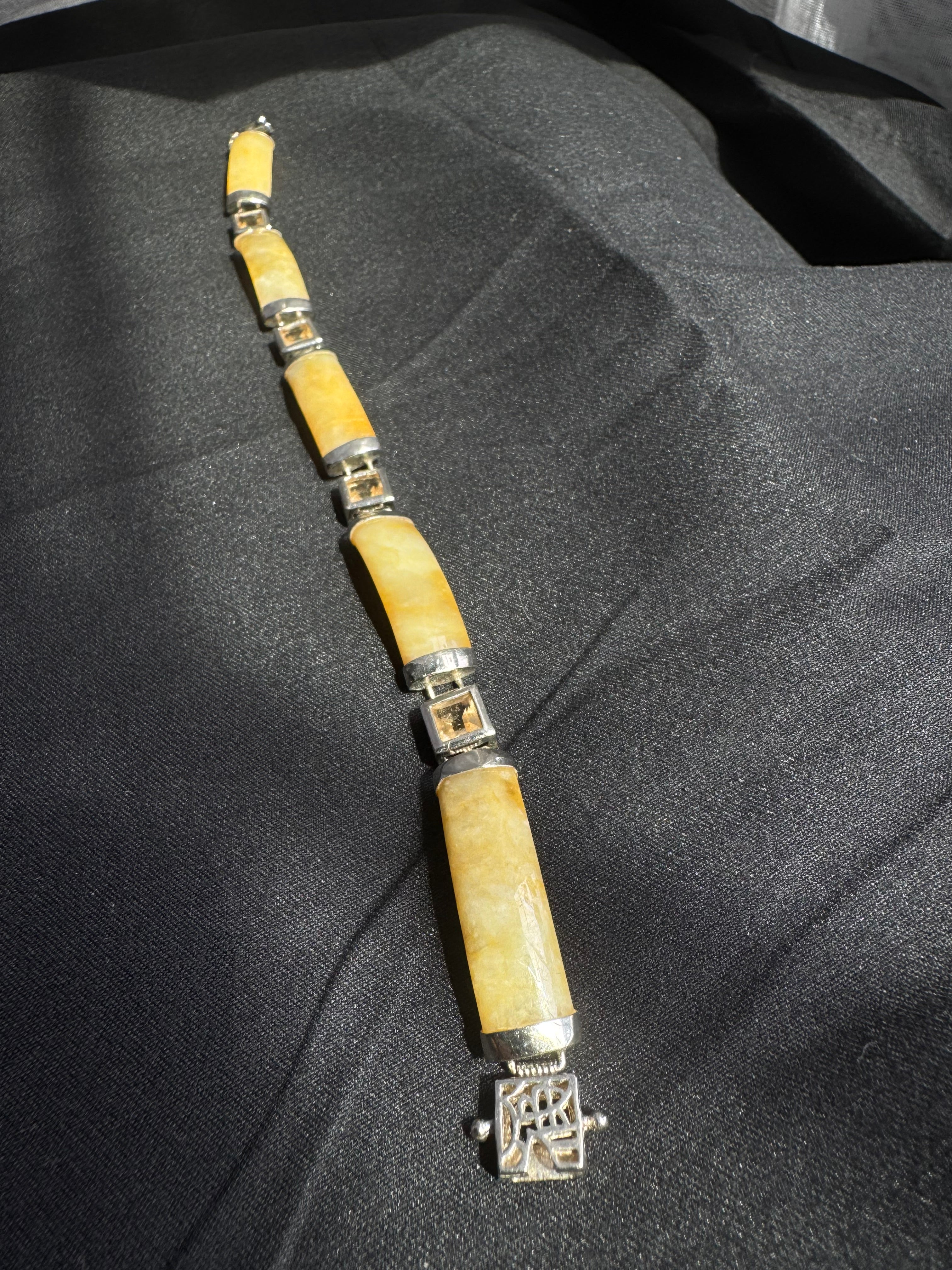 Vintage Golden Jade Citrine Bracelet - 925 Sterling Silver