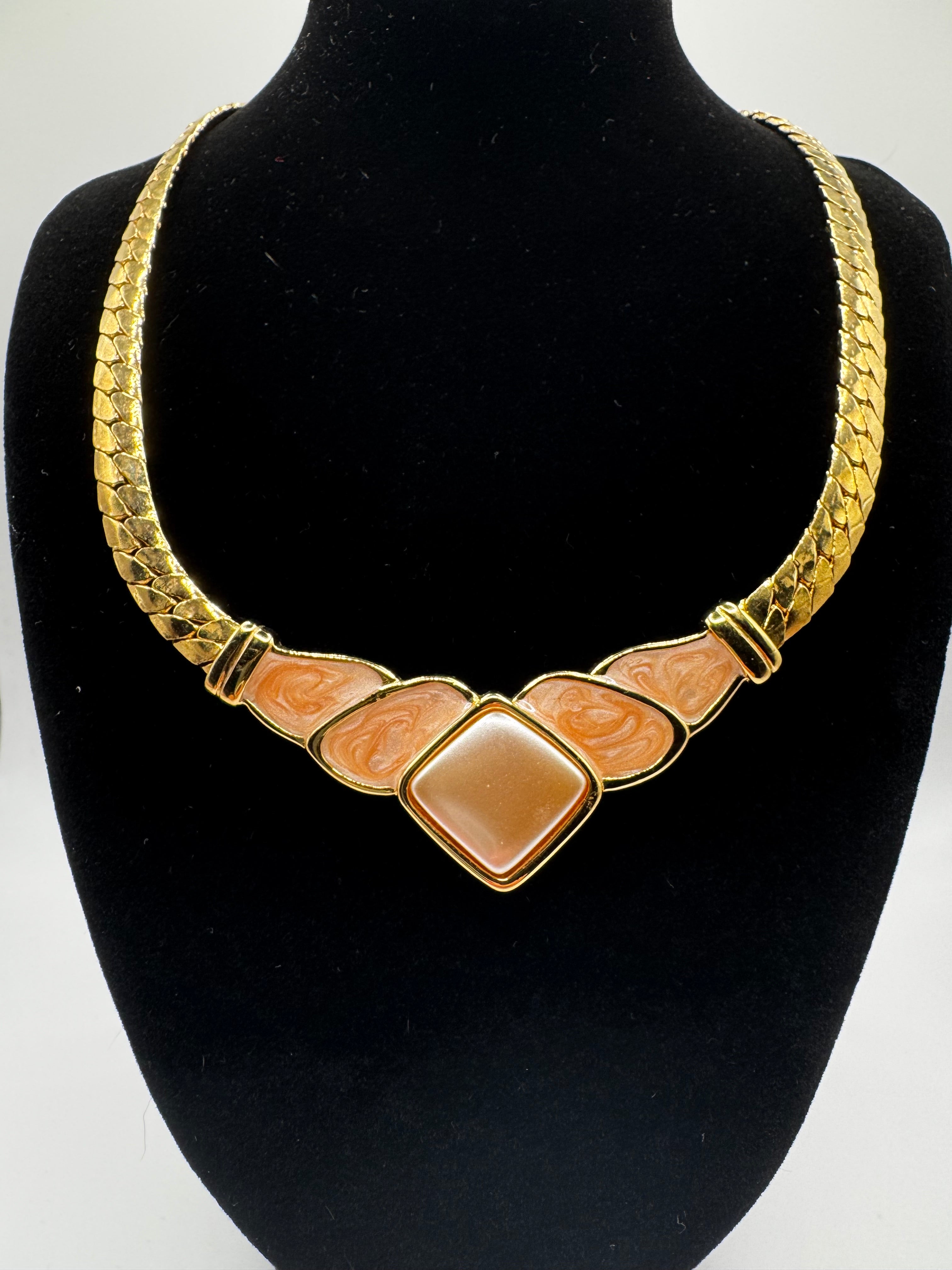 NAPIER Peach and Enamel Gold Choker Necklace