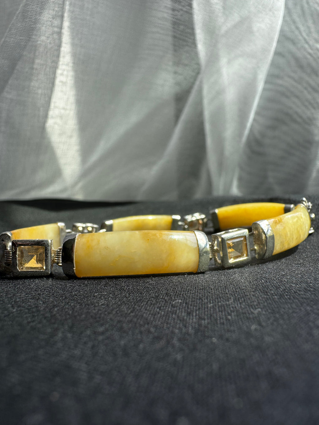 Vintage Golden Jade Citrine Bracelet - 925 Sterling Silver