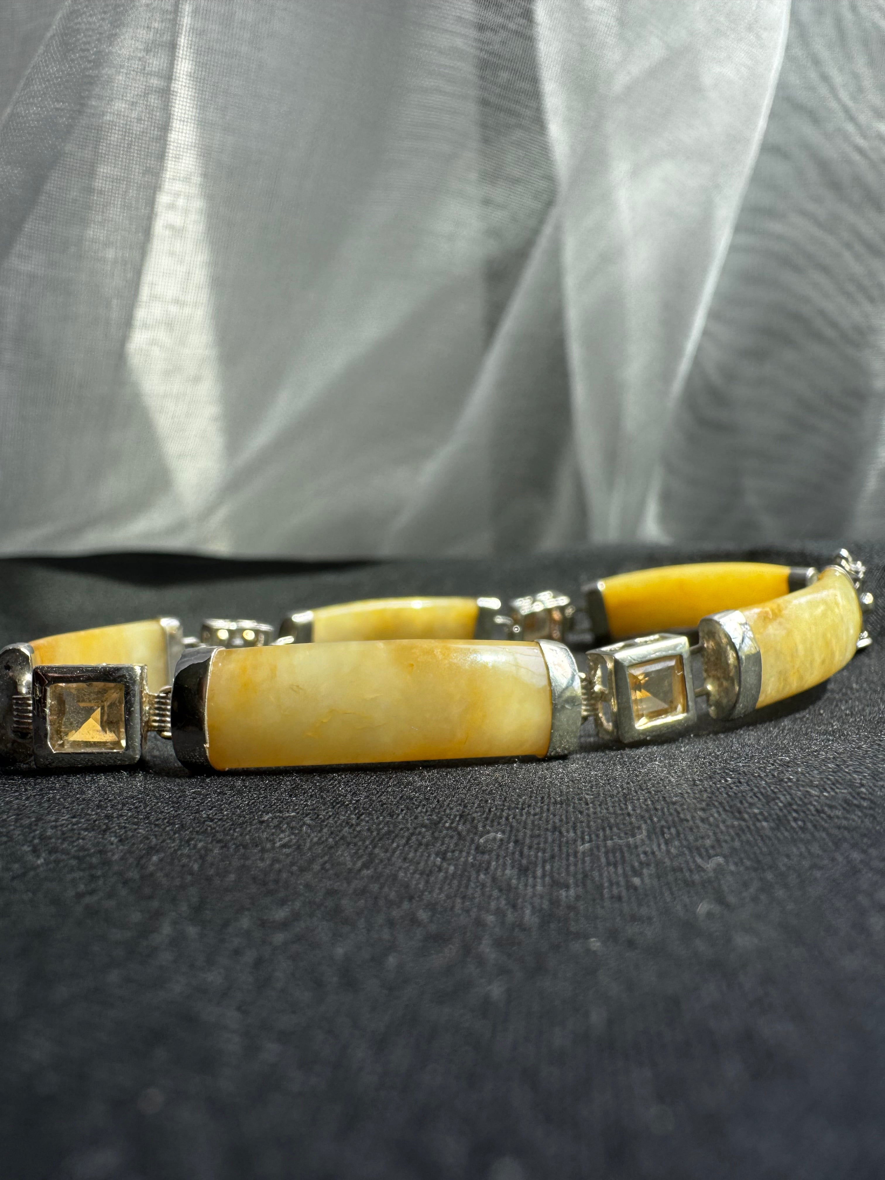 Vintage Golden Jade Citrine Bracelet - 925 Sterling Silver