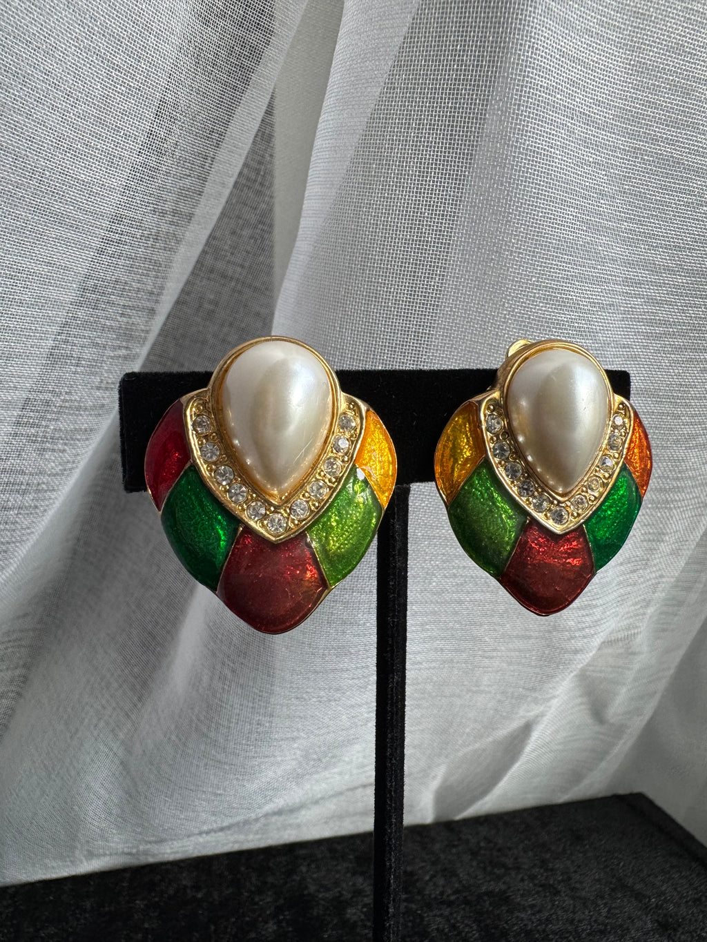 Venetian Pearl & Jewel Tone Clip-On Earrings