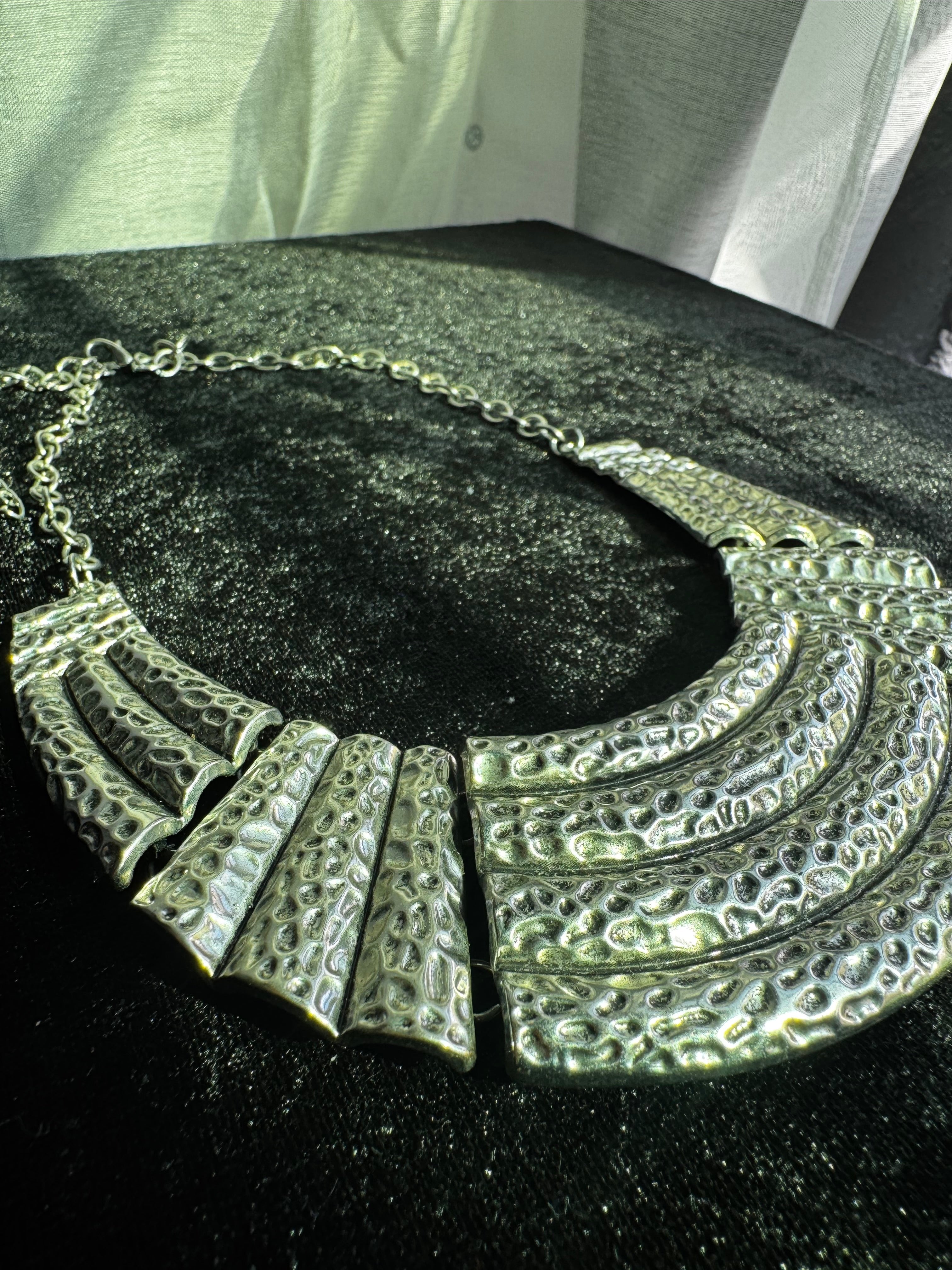 The Forge Collection | Hammered Silver-Tone Statement Collar Necklace