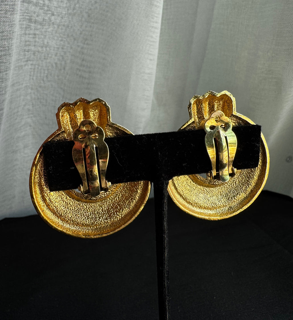 Vintage Gold Tone Geometric Clip-On Earrings