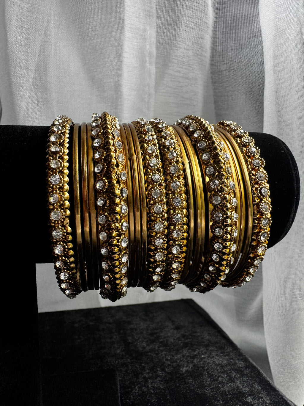 Gold Tone Rhinestone Bangle Bracelet Set