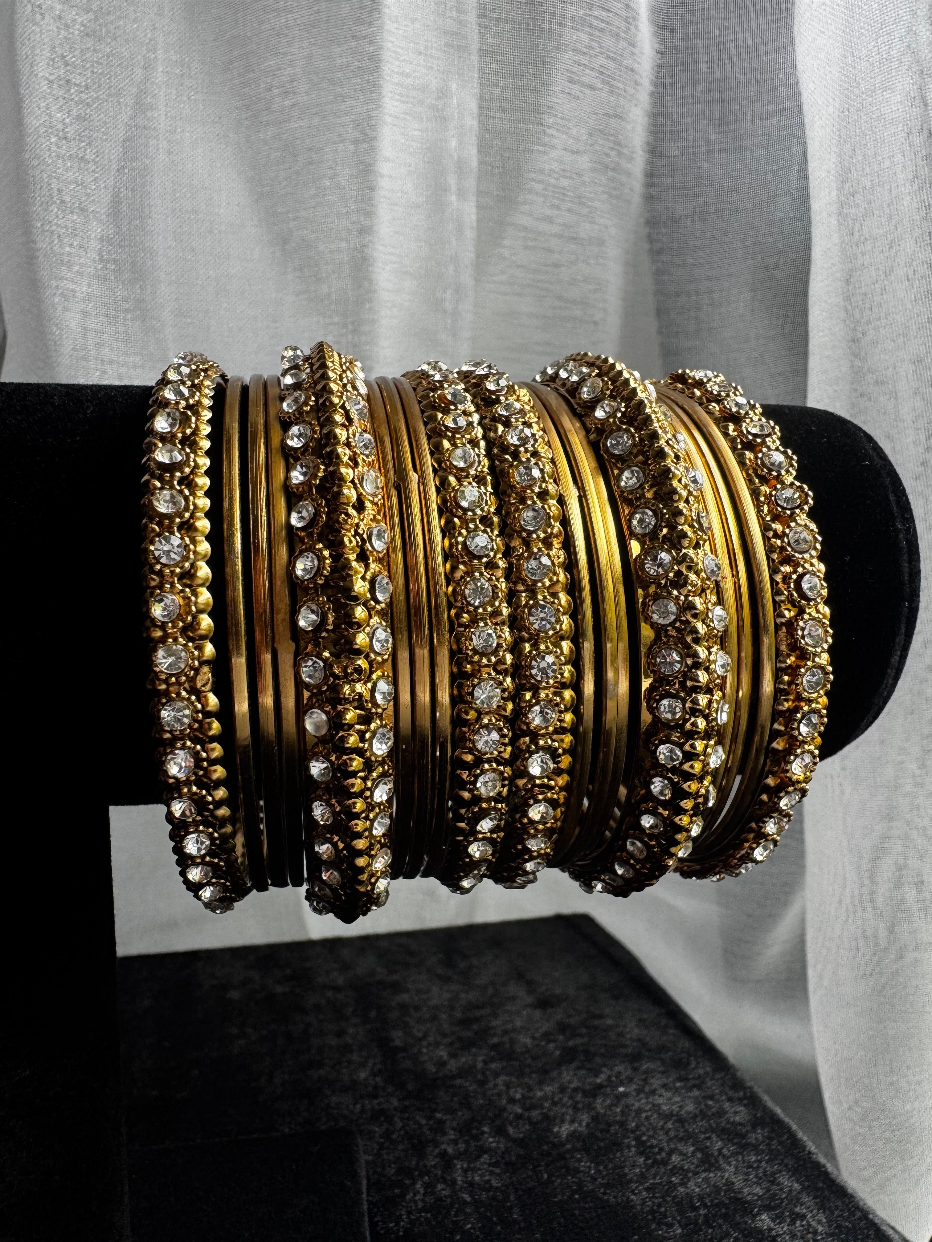 Gold Tone Rhinestone Bangle Bracelet Set