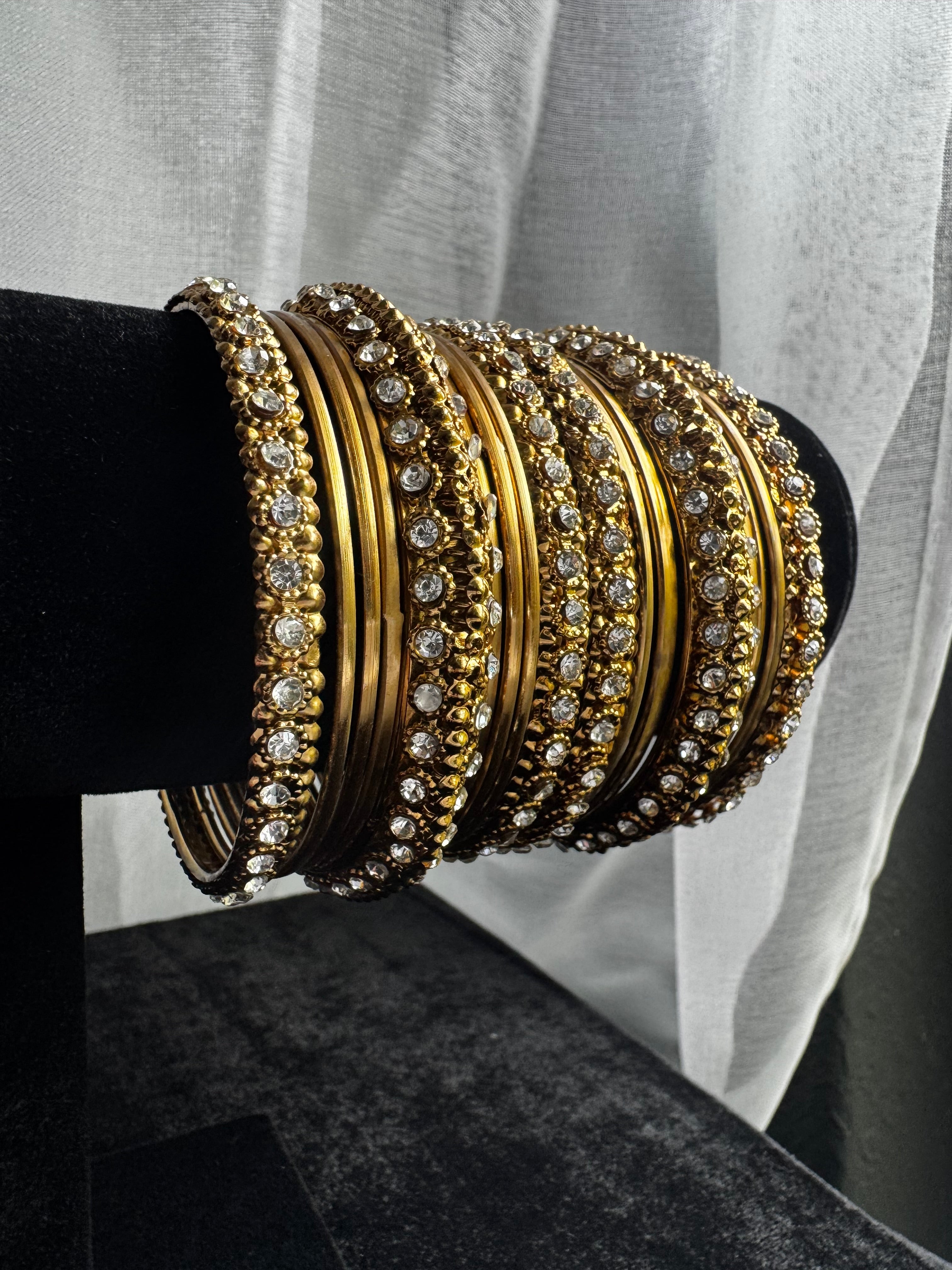 Gold Tone Rhinestone Bangle Bracelet Set