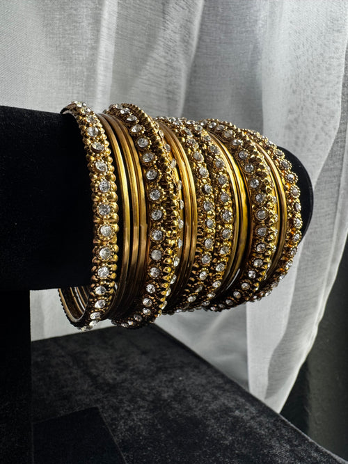 Gold Tone Rhinestone Bangle Bracelet Set