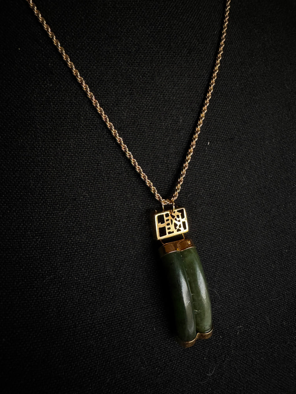The Jade Cipher Necklace
Featuring a Vintage Monet Chain