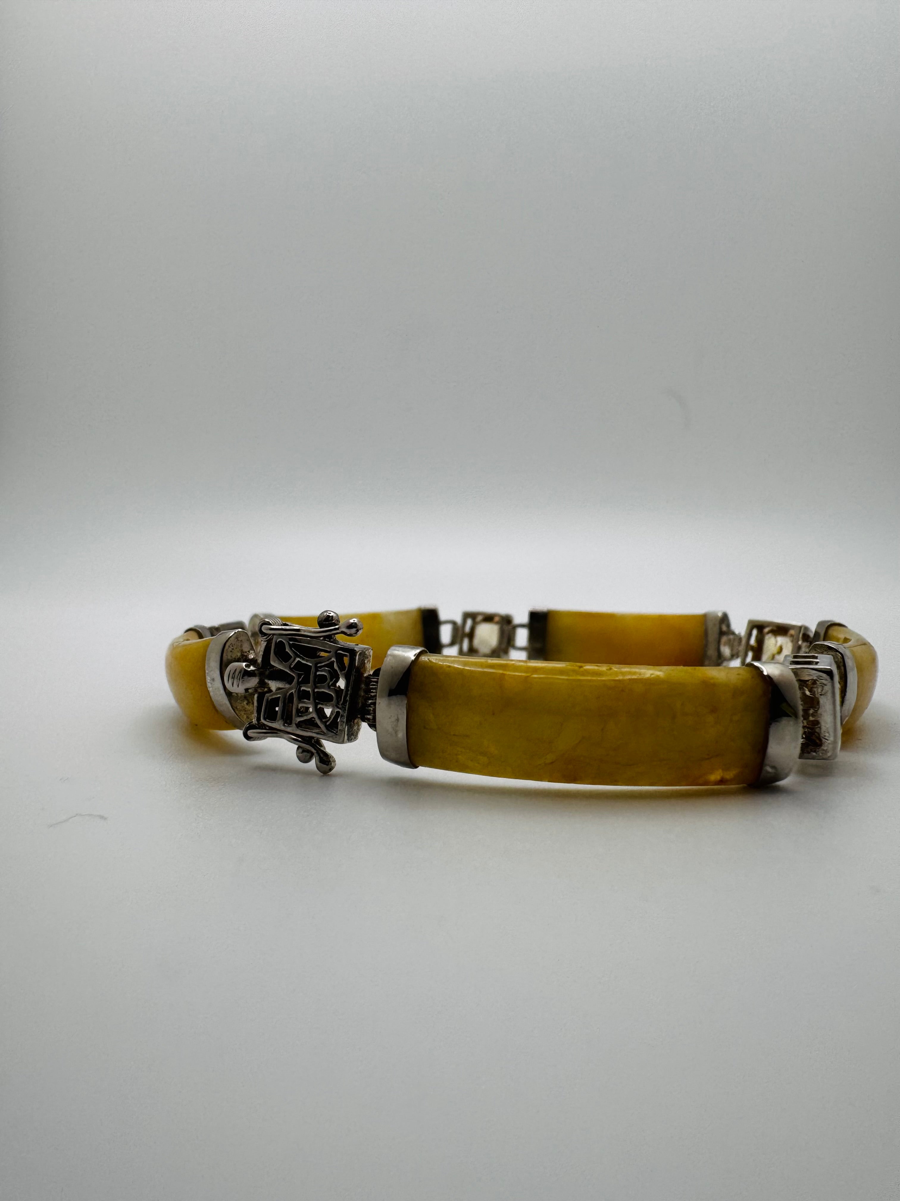 Vintage Golden Jade Citrine Bracelet - 925 Sterling Silver