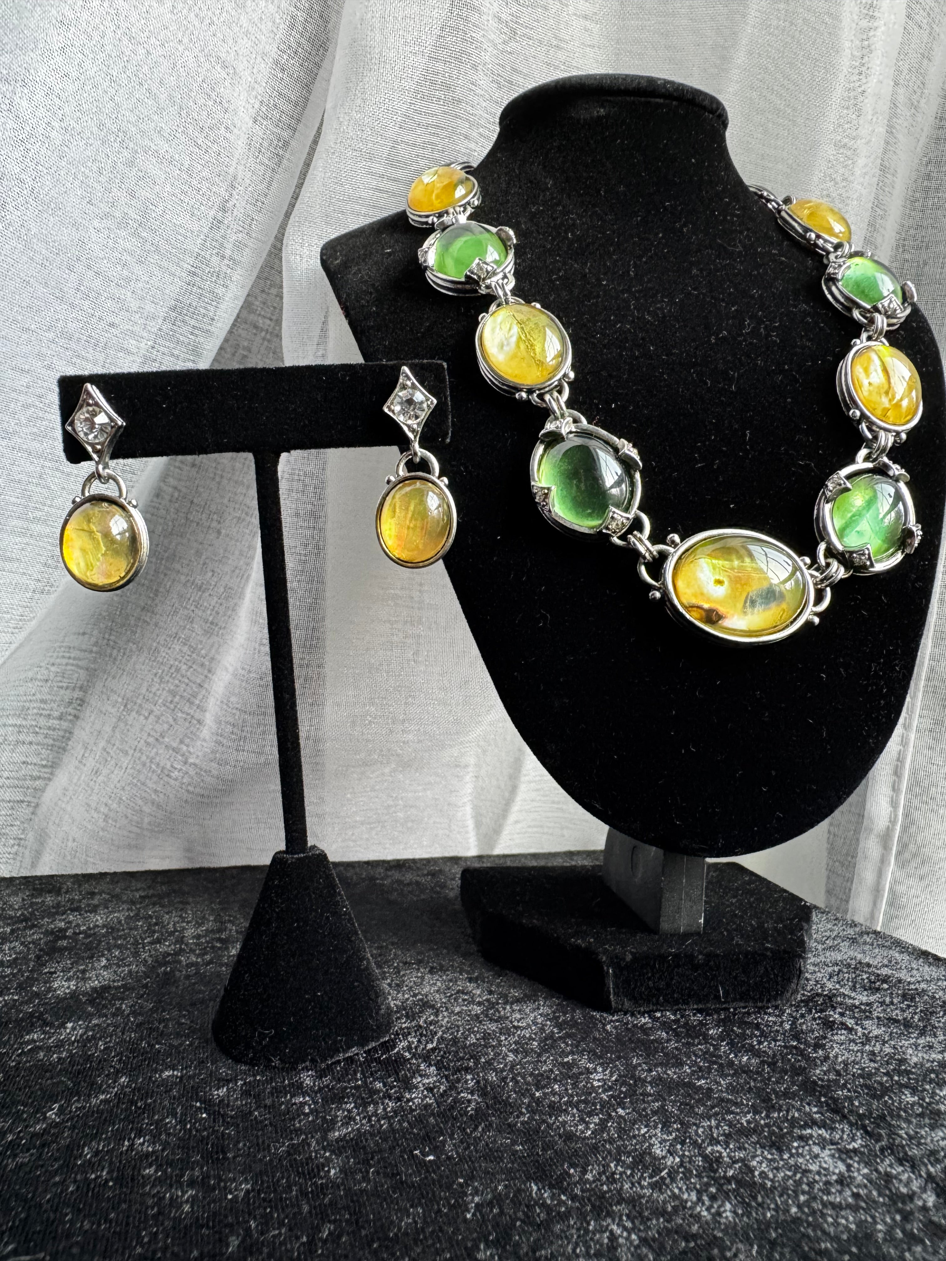Napier Set - Green & Yellow Cabochon Stones