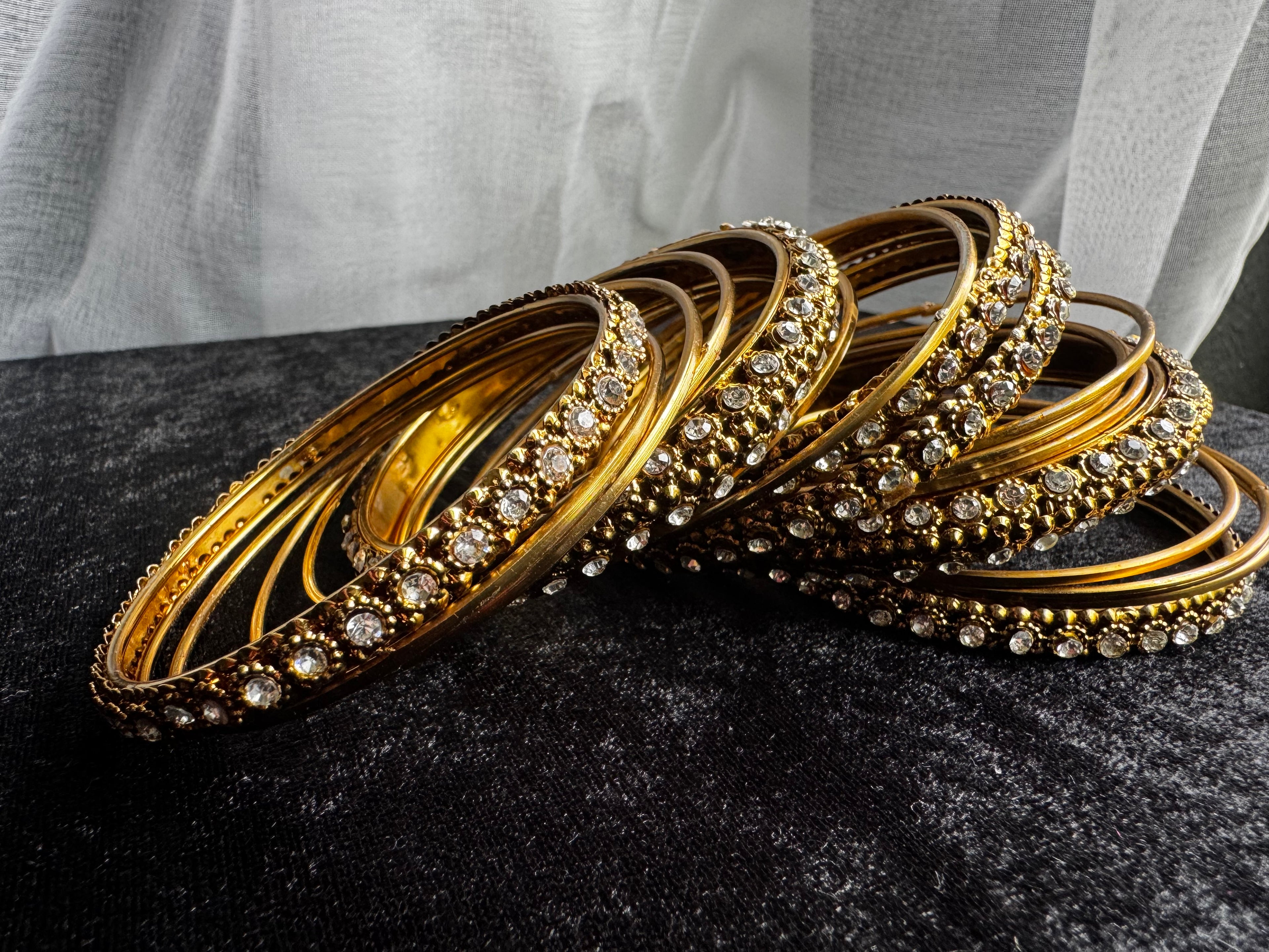 Gold Tone Rhinestone Bangle Bracelet Set