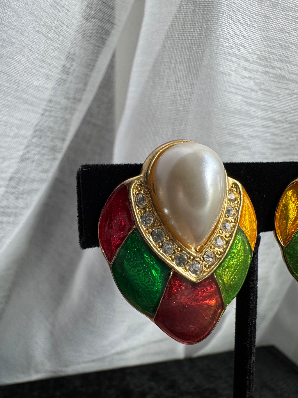 Venetian Pearl & Jewel Tone Clip-On Earrings