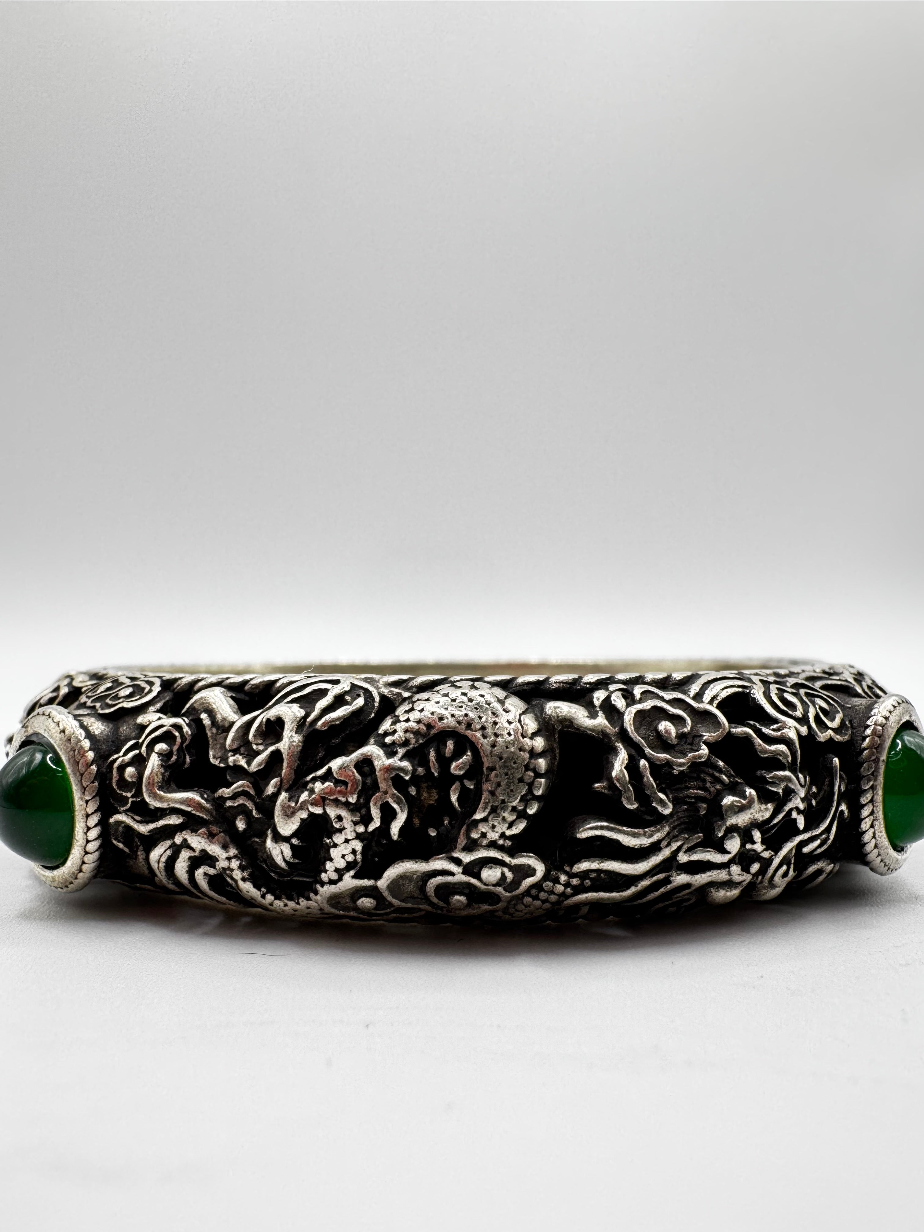 Vintage Fine Silver Dragon & Phoenix Bangle