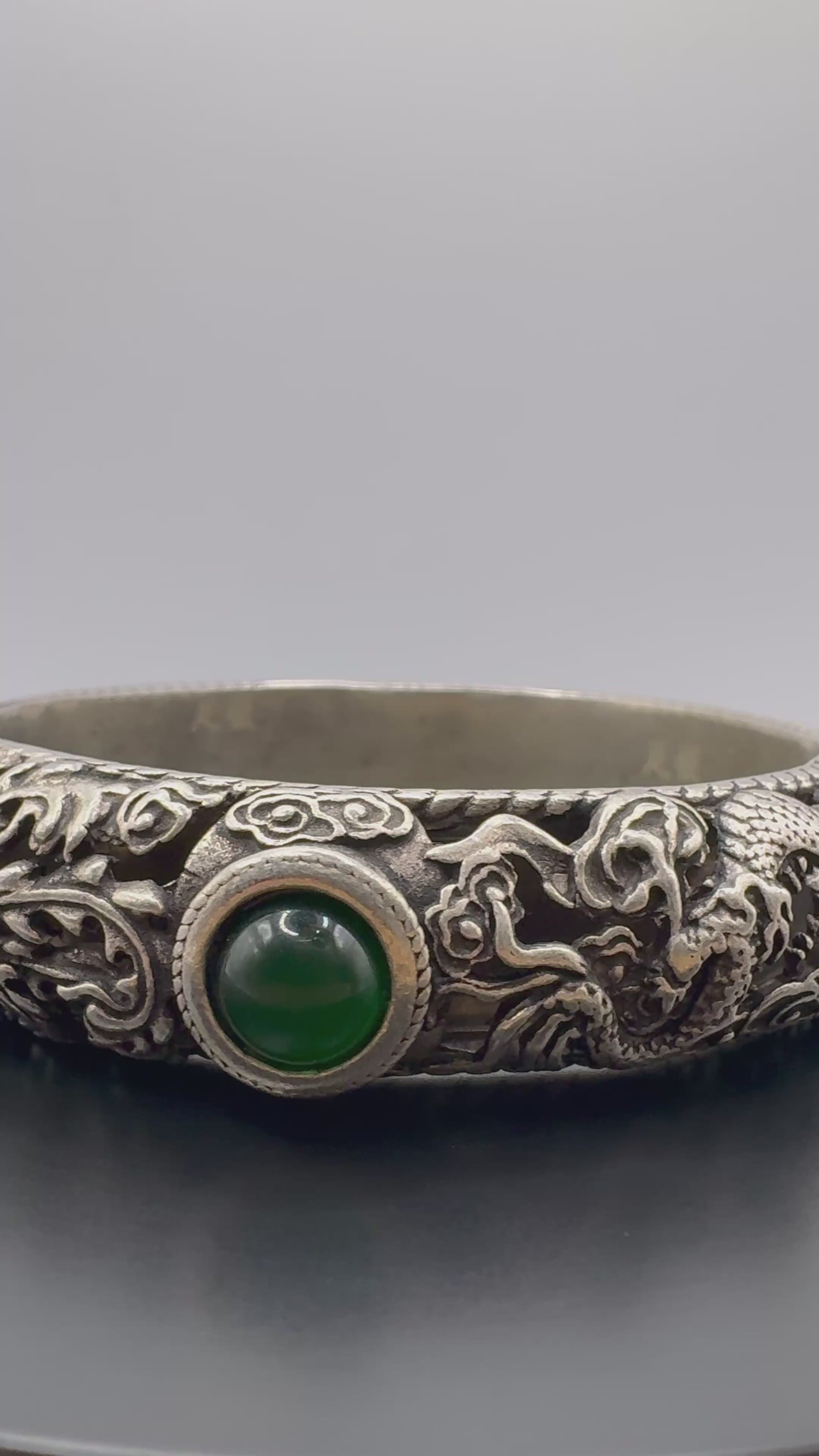 Vintage Fine Silver Dragon & Phoenix Bangle